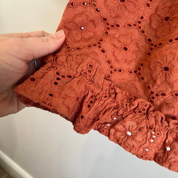 Roller Rabbit Eyelet Floral Peasant Skirt Boho Button Clementine Terracotta Sz M - Picture 6 of 8